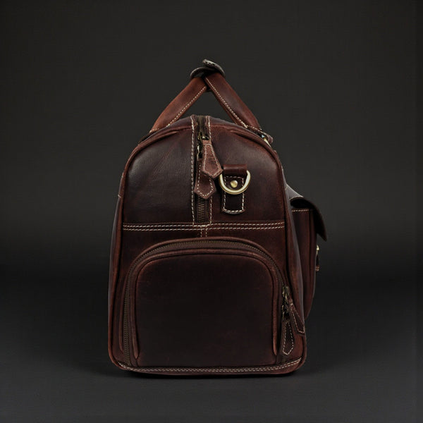 The Voyager Duffle - Brown Full-Grain Distressed Leather Duffle Bag NAB Leather