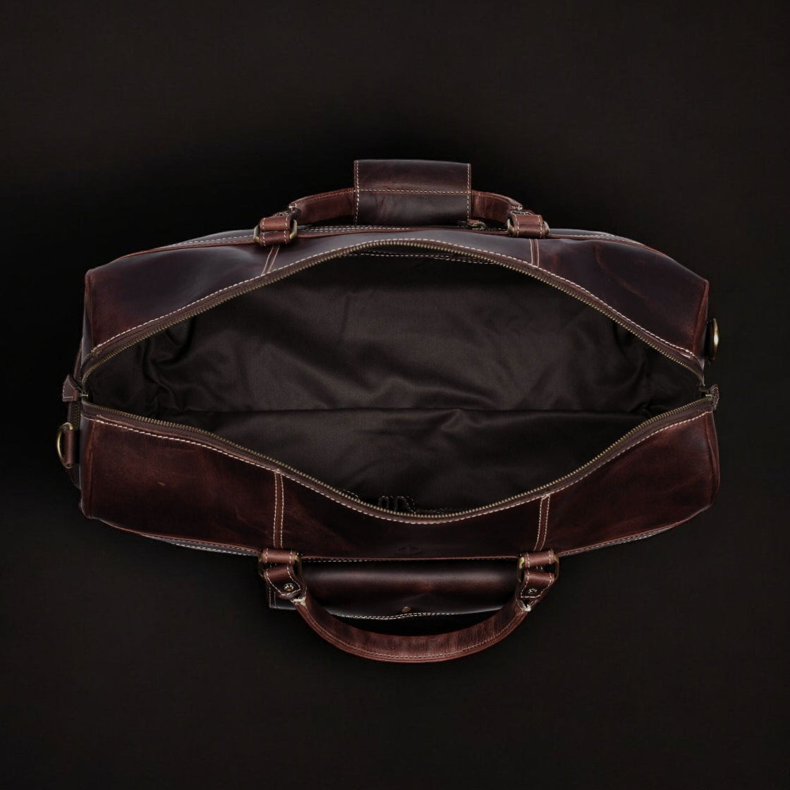 The Voyager Duffle - Brown Full-Grain Distressed Leather Duffle Bag NAB Leather