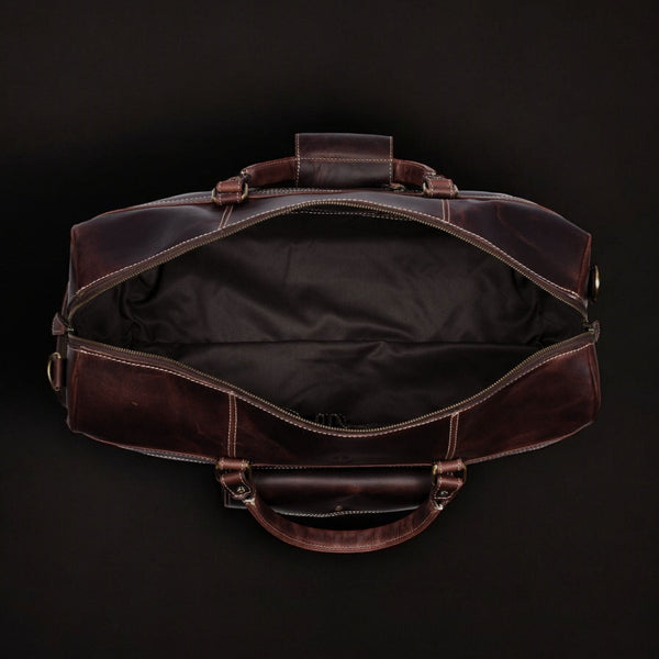 The Voyager Duffle - Brown Full-Grain Distressed Leather Duffle Bag NAB Leather