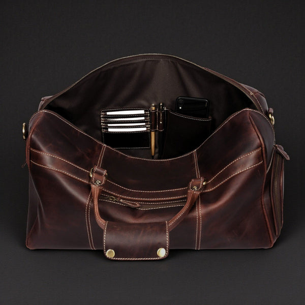 The Voyager Duffle - Brown Full-Grain Distressed Leather Duffle Bag NAB Leather