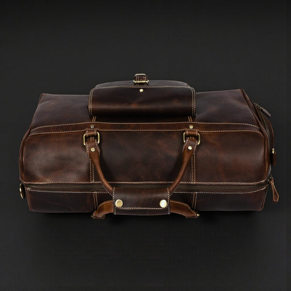 The Voyager Duffle - Brown Full-Grain Distressed Leather Duffle Bag NAB Leather