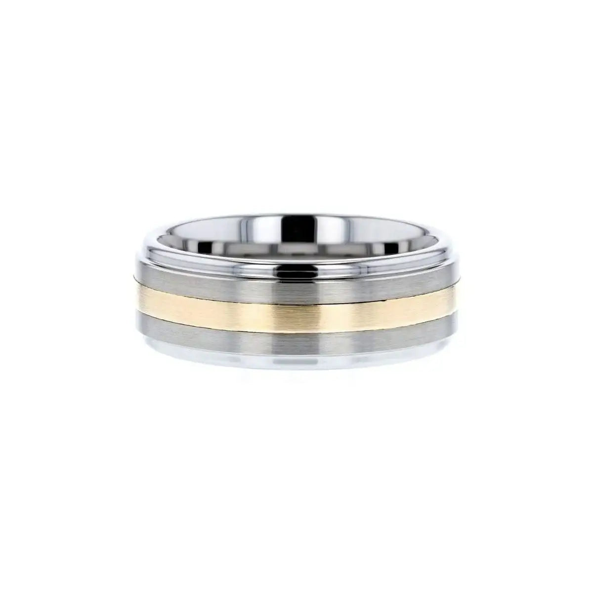 LONDON Gold Inlaid Raised Satin Finish Tungsten Ring - 8 mm