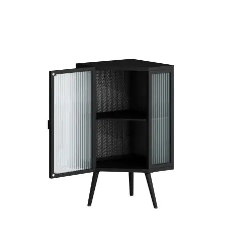 Floor Conical Cabinet With Tempered Glass Door And Storage Shelves Ameraeon