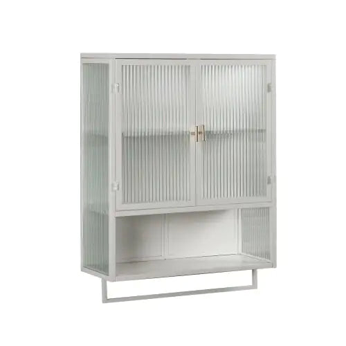 Elegant Dual-Door Wall Cabinet with Glass Panels and Storage Shelves Ameraeon