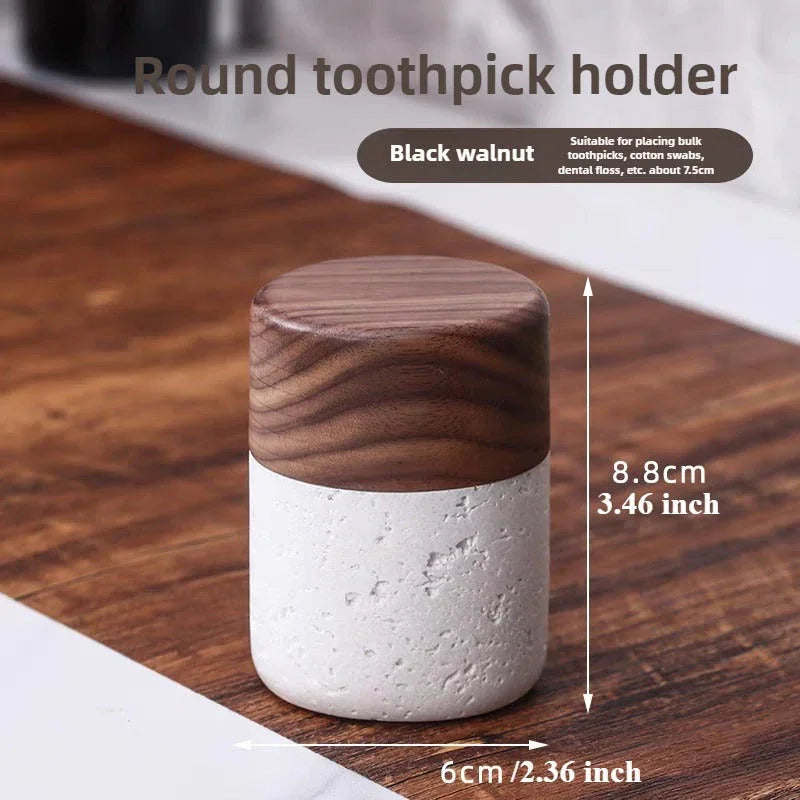 Wabi-Sabi Style Resin Toothpick and Swab Holder with Wooden Lid – Natural Look, Rustic Design, Perfect for Home Decor in Living Room, Dining Room, or Hotel – Ideal Gift for Christmas, Valentine'S Day, or Father'S Day, Too