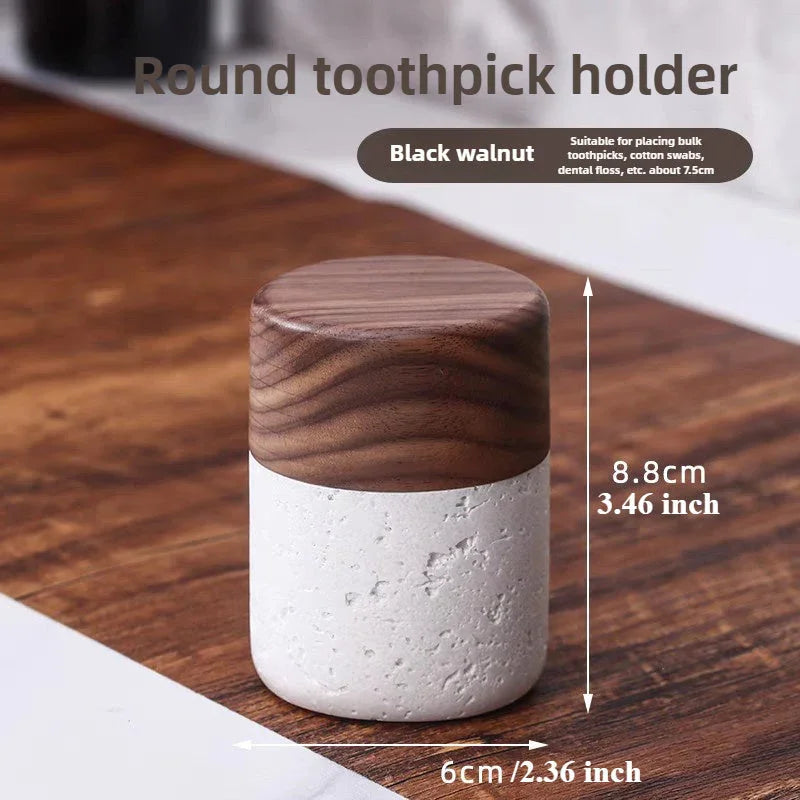 Wabi-Sabi Style Resin Toothpick and Swab Holder with Wooden Lid – Natural Look, Rustic Design, Perfect for Home Decor in Living Room, Dining Room, or Hotel – Ideal Gift for Christmas, Valentine'S Day, or Father'S Day, Too