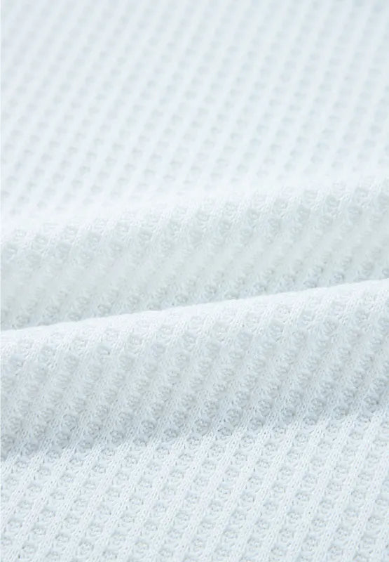 Waffle-Knit Leopard V-Neck Long Sleeve Blouse