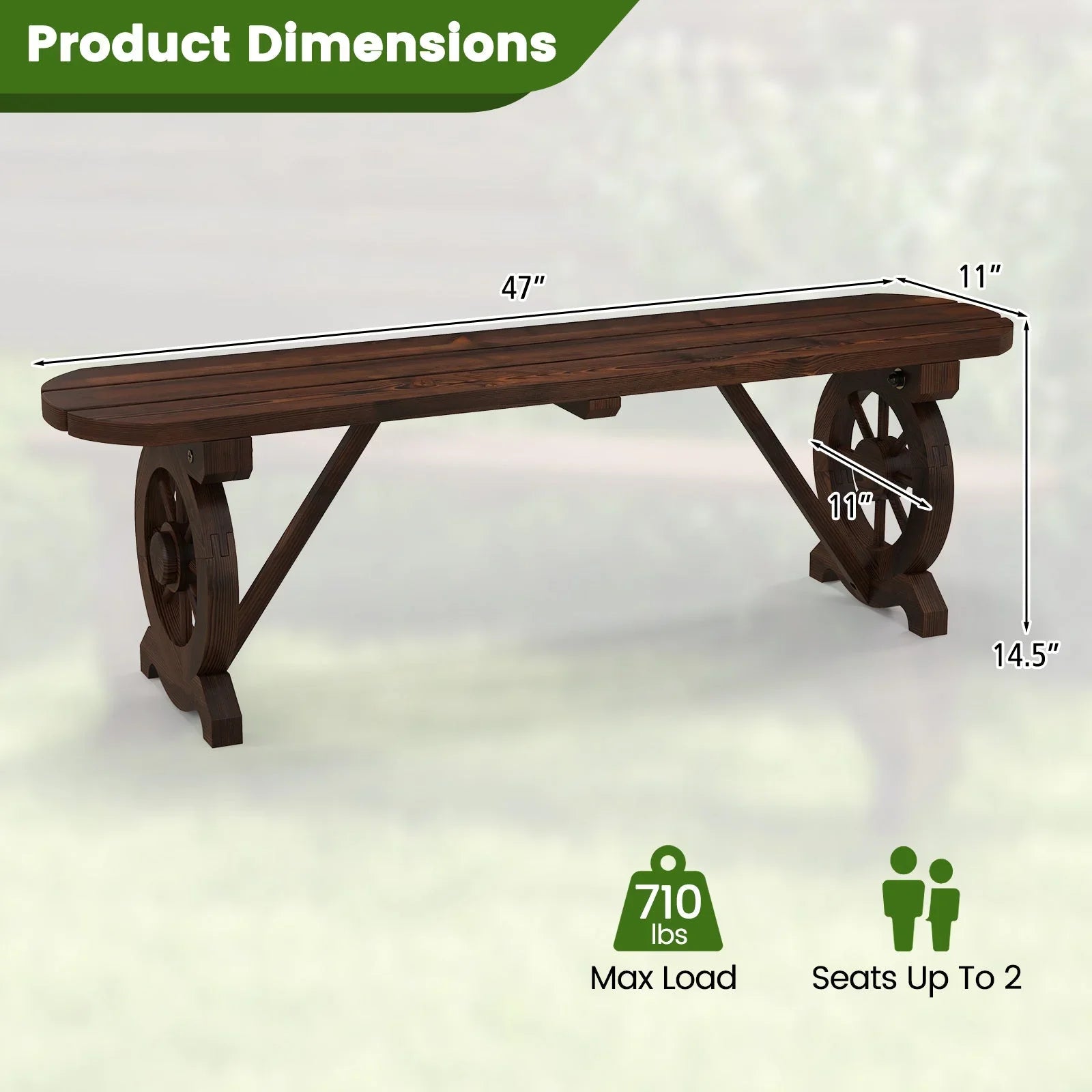 Carbonized Fir Wood Wagon Wheel Garden Bench