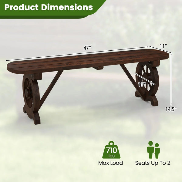 Carbonized Fir Wood Wagon Wheel Garden Bench