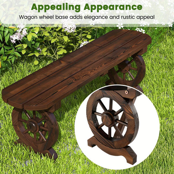 Carbonized Fir Wood Wagon Wheel Garden Bench