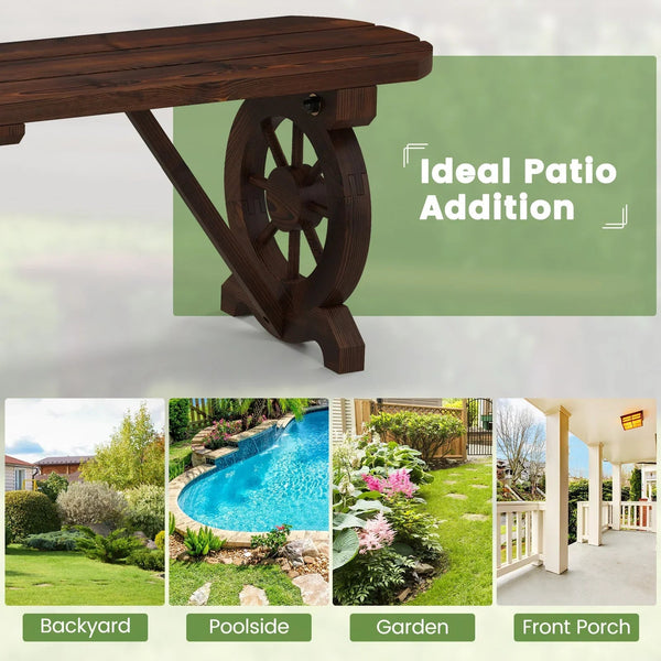 Carbonized Fir Wood Wagon Wheel Garden Bench