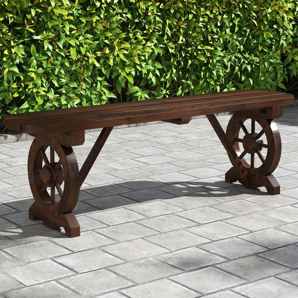 Carbonized Fir Wood Wagon Wheel Garden Bench