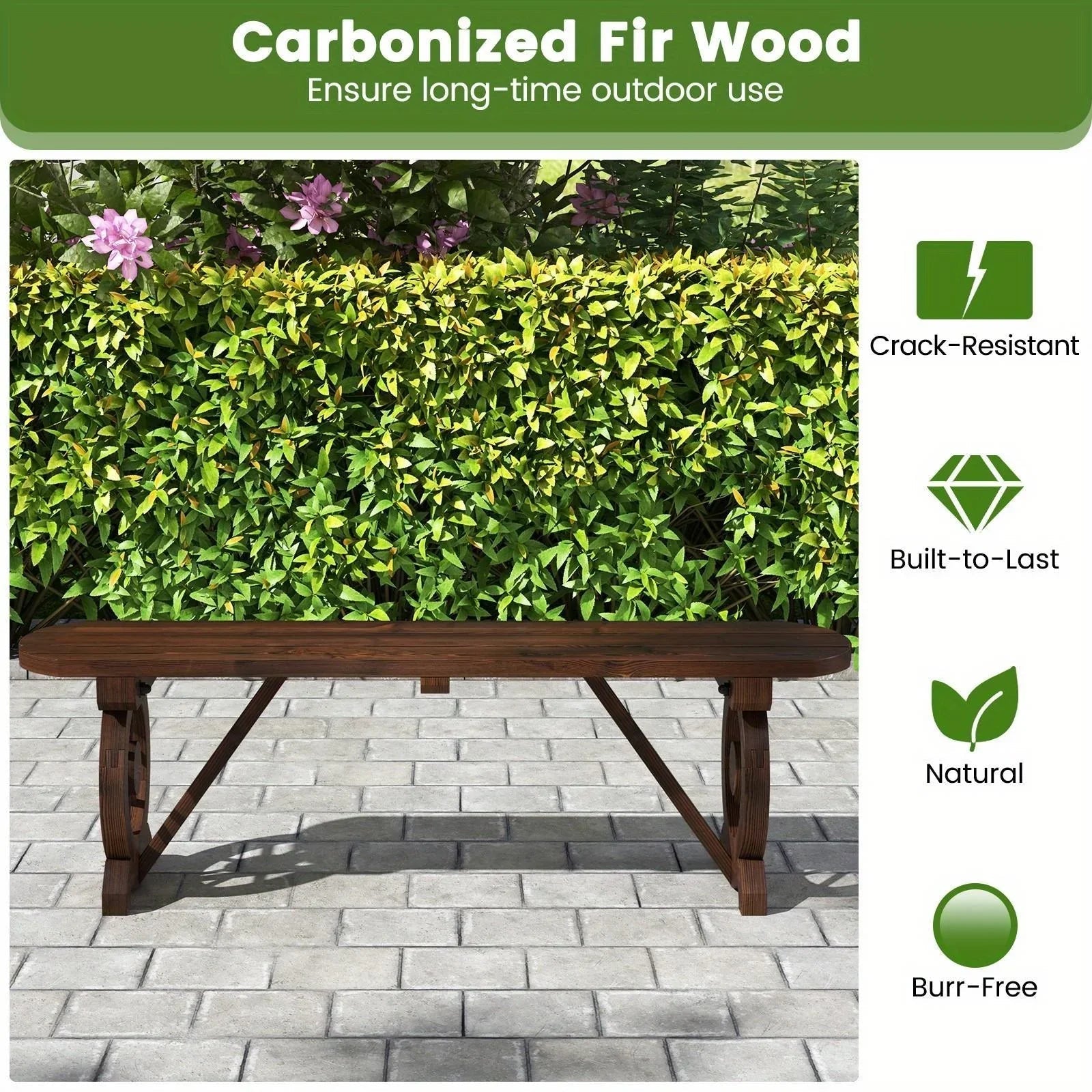 Carbonized Fir Wood Wagon Wheel Garden Bench