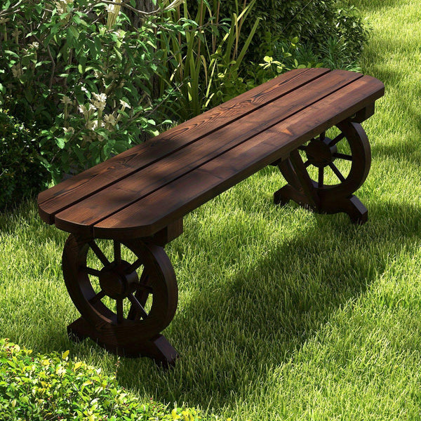 Carbonized Fir Wood Wagon Wheel Garden Bench