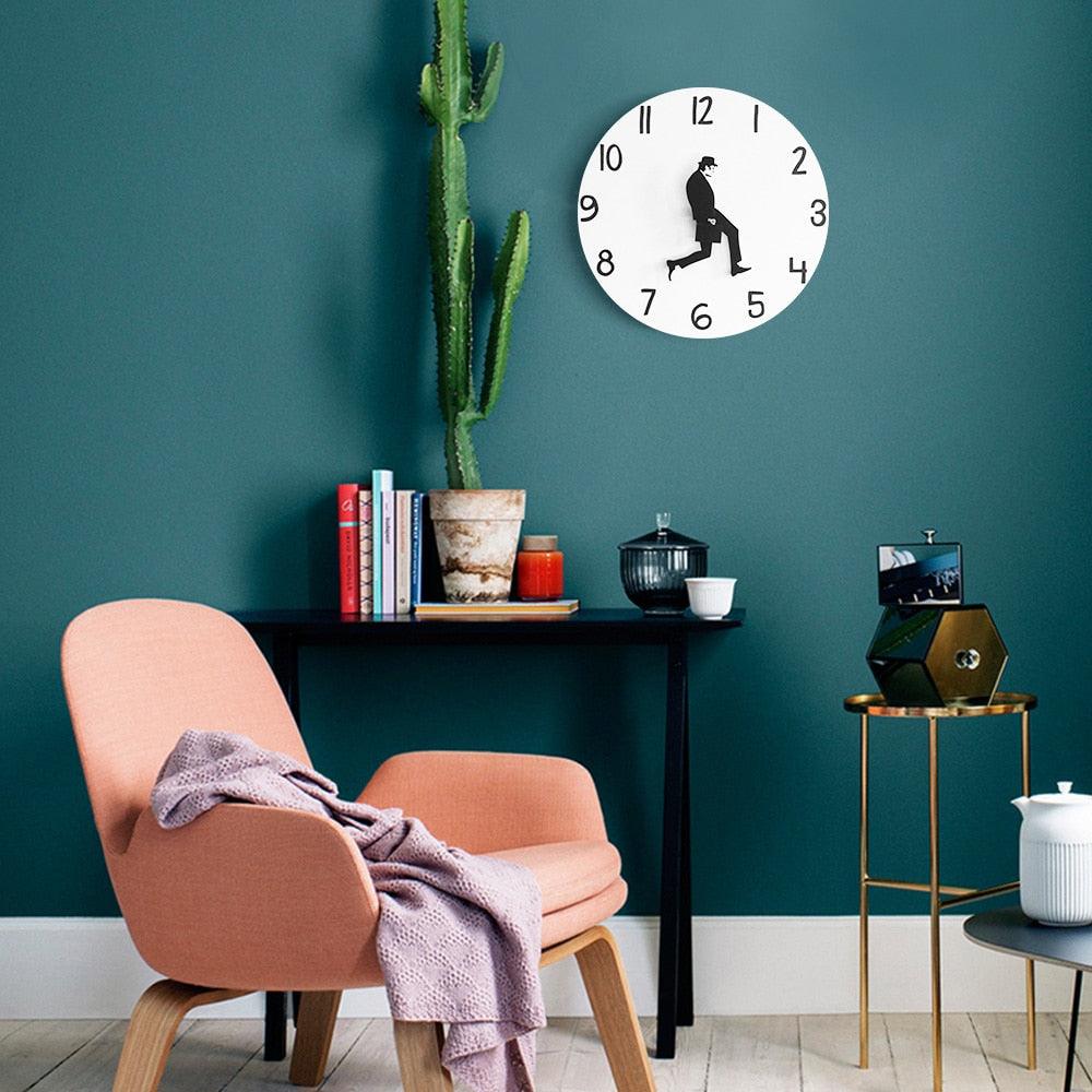 Wall Clock Silly Walk Wall Clock Comedy Creative Artwork Sweep Seconds Silent Funny Modern Silent Wall Watch Clock for Living Room Decor  Comedian Home Decor Novelty Wall Watch Funny Walking Silent Mute Clock