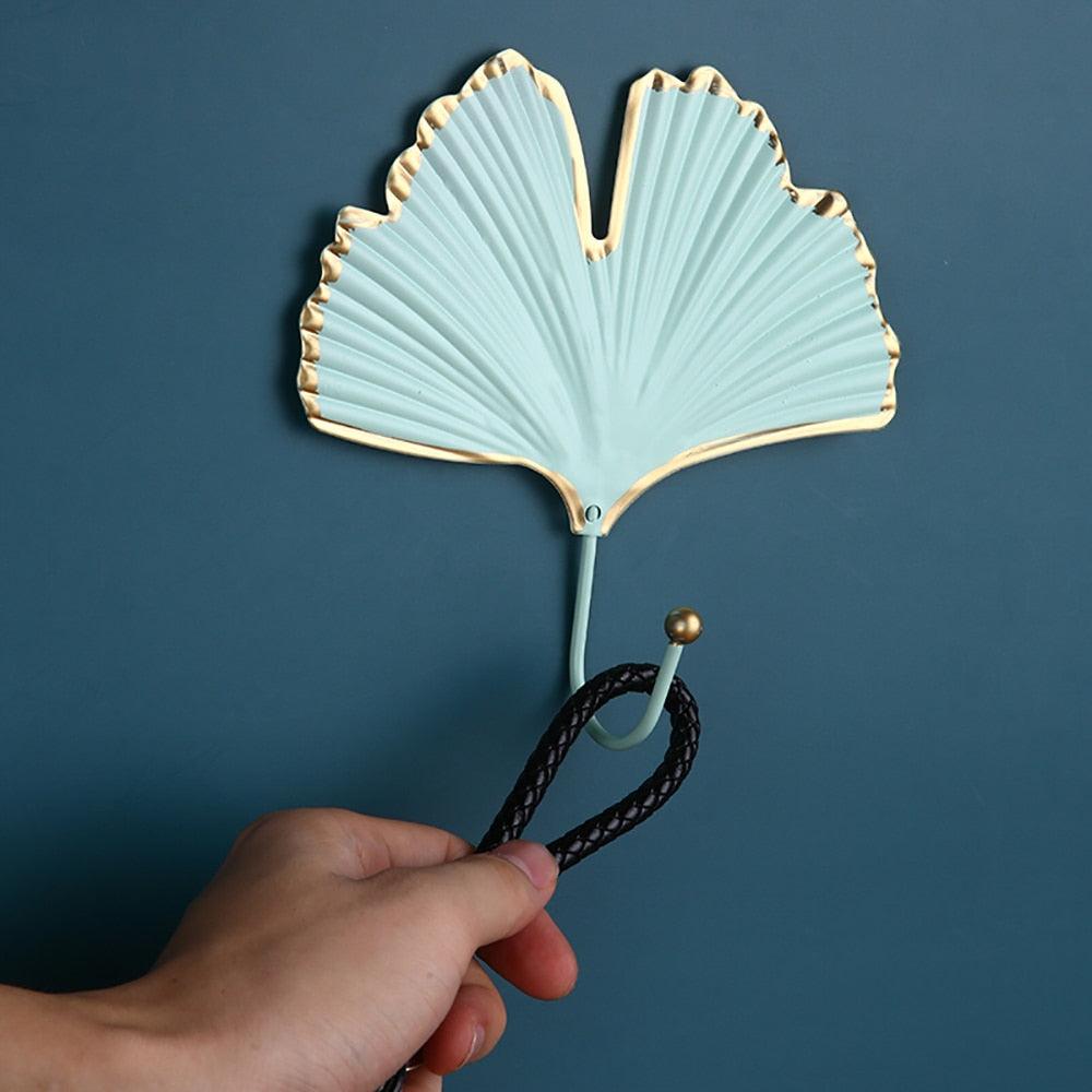 Wall Coat Rack Clothes Hanger Home Decoration Accessories Wall Hooks for Hanging Clothes Blue Leaves/Golden Leaves Home Storage Decorative Leaves Iron Hooks Tropic Plant Wall Mounted Single Clothes Hangers Decorative Hanger Hanging Hooks