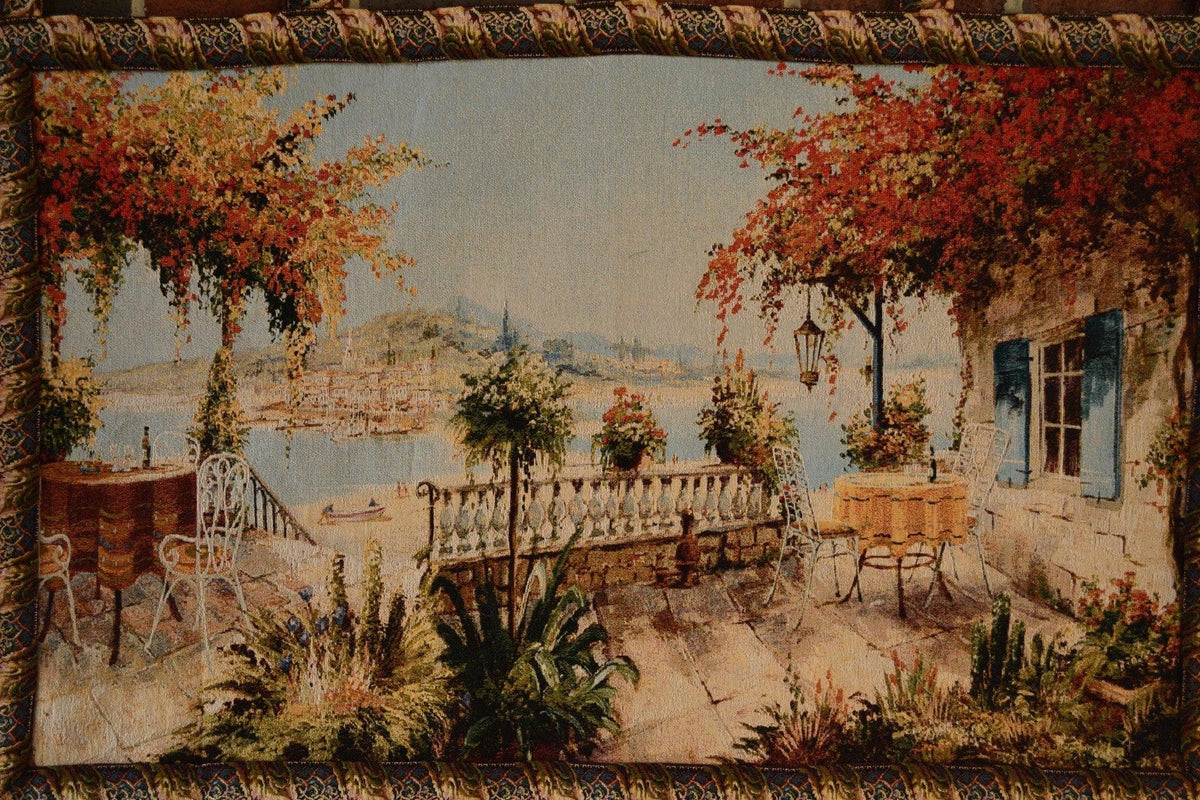Tache Tapestry Summer Ocean View Coastal Table for Two Wall Hanging Art 28 x 47 (13571B)