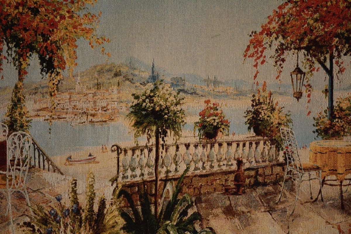 Tache Tapestry Summer Ocean View Coastal Table for Two Wall Hanging Art 28 x 47 (13571B)