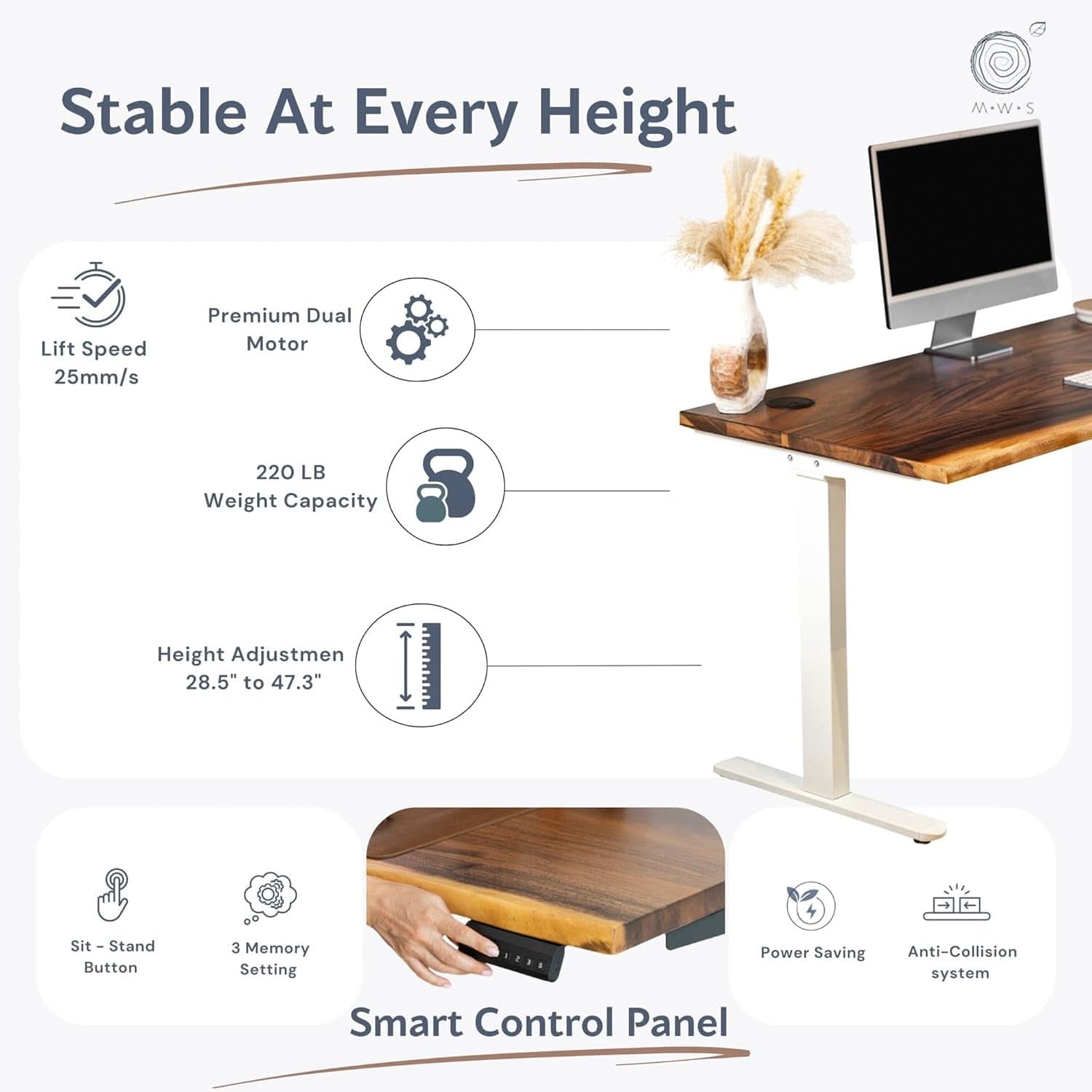 Walnut Solid Wood Adjustable Height Standing Desk Home Office