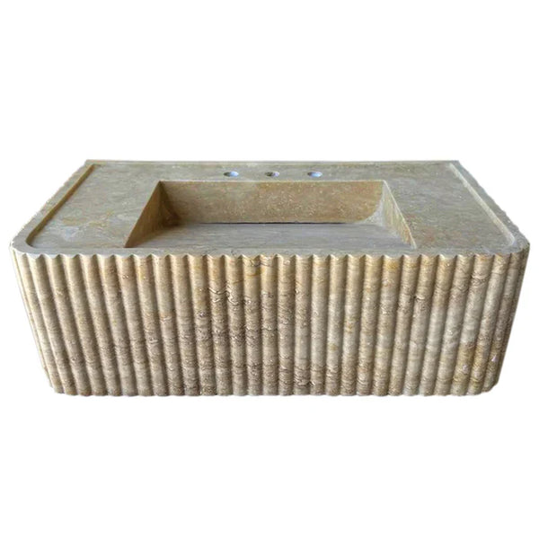 Walnut Travertine Rectangular Wall-mount Bathroom Sink Fluted (W)16