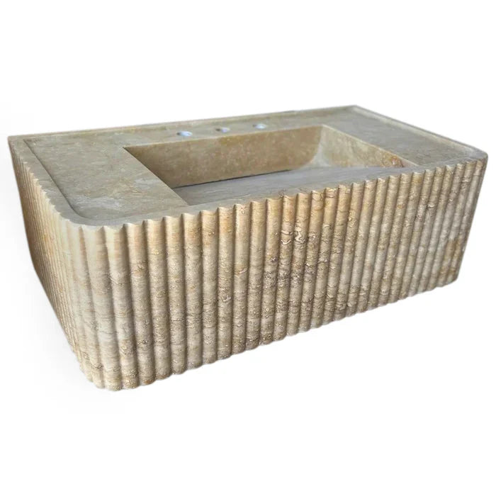 Walnut Travertine Rectangular Wall-mount Bathroom Sink Fluted (W)16