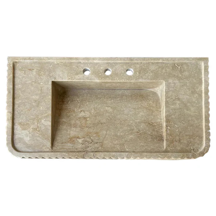 Walnut Travertine Rectangular Wall-mount Bathroom Sink Fluted (W)16