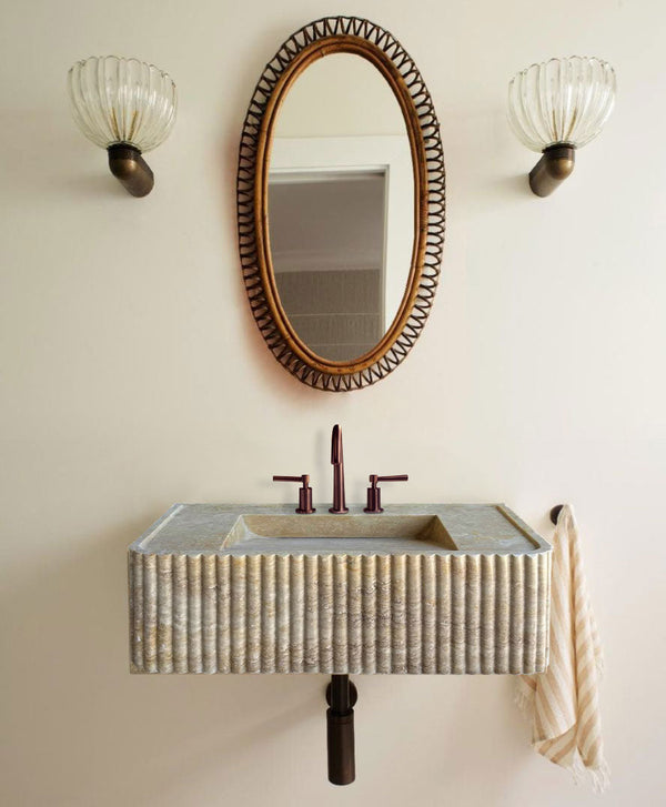 Walnut Travertine Rectangular Wall-mount Bathroom Sink Fluted (W)16