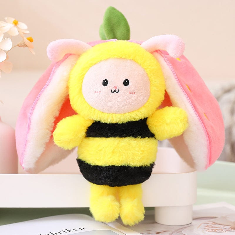 Wanghong Cute Strawberry Rabbit Doll Plush Toy with Transforming Feature