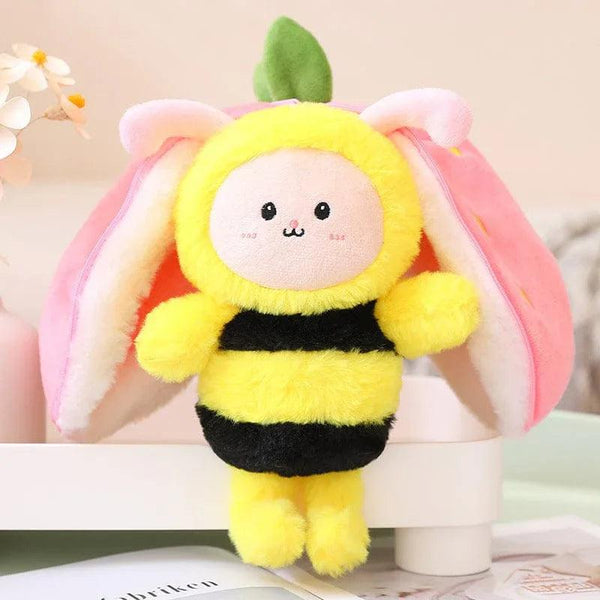 Wanghong Cute Strawberry Rabbit Doll Plush Toy with Transforming Feature - Gifts for You 'n Me