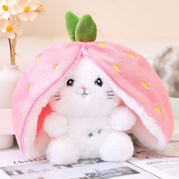 Wanghong Cute Strawberry Rabbit Doll Plush Toy with Transforming Feature - Gifts for You 'n Me