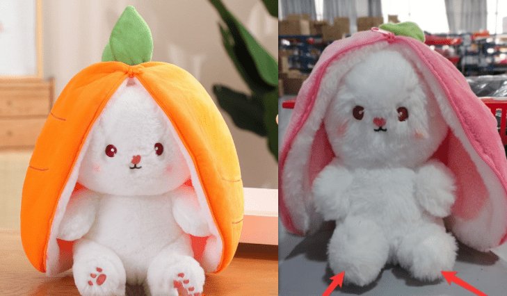 Wanghong Cute Strawberry Rabbit Doll Plush Toy with Transforming Feature