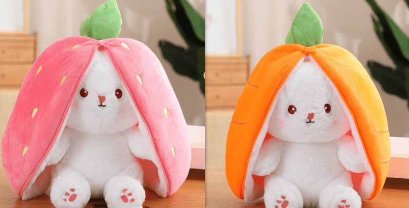 Wanghong Cute Strawberry Rabbit Doll Plush Toy with Transforming Feature