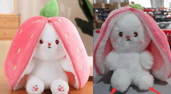 Wanghong Cute Strawberry Rabbit Doll Plush Toy with Transforming Feature - Gifts for You 'n Me