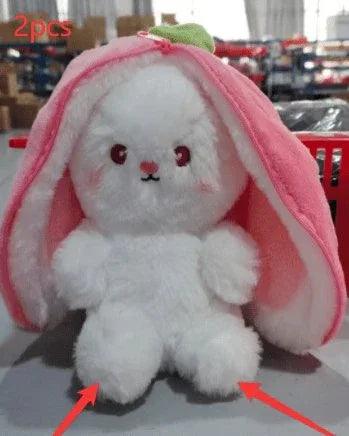 Wanghong Cute Strawberry Rabbit Doll Plush Toy with Transforming Feature - Gifts for You 'n Me