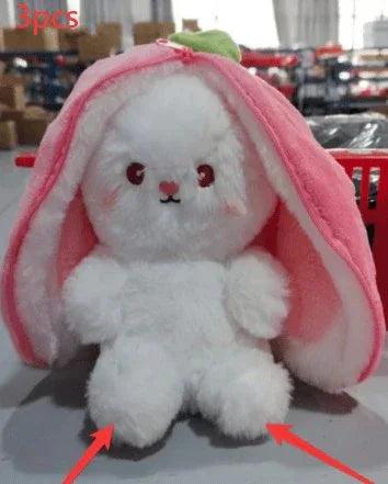 Wanghong Cute Strawberry Rabbit Doll Plush Toy with Transforming Feature - Gifts for You 'n Me
