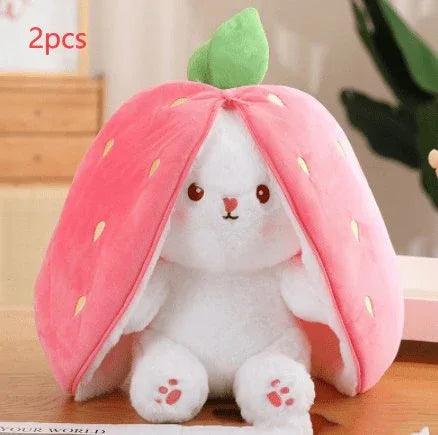 Wanghong Cute Strawberry Rabbit Doll Plush Toy with Transforming Feature - Gifts for You 'n Me