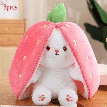 Wanghong Cute Strawberry Rabbit Doll Plush Toy with Transforming Feature - Gifts for You 'n Me