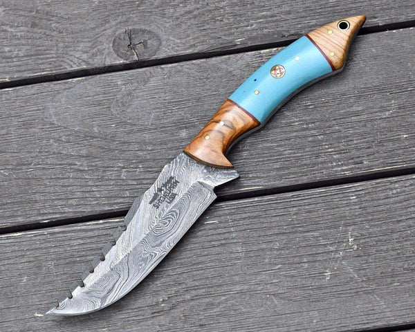 Warlock Hunting Knife with Olive Wood and Resin Handle - Gifts for You 'n Me