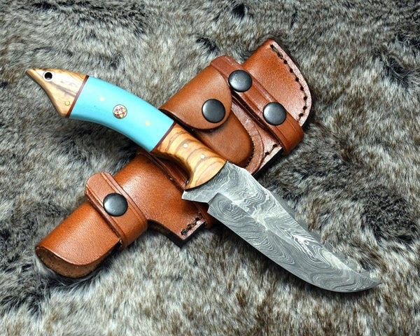 Warlock Hunting Knife with Olive Wood and Resin Handle - Gifts for You 'n Me