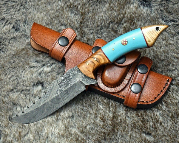 Warlock Hunting Knife with Olive Wood and Resin Handle - Gifts for You 'n Me