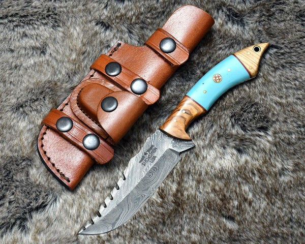 Warlock Hunting Knife with Olive Wood and Resin Handle - Gifts for You 'n Me