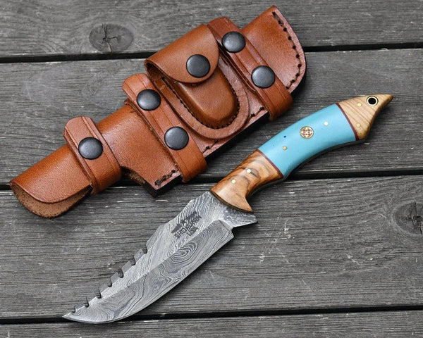 Warlock Hunting Knife with Olive Wood and Resin Handle - Gifts for You 'n Me