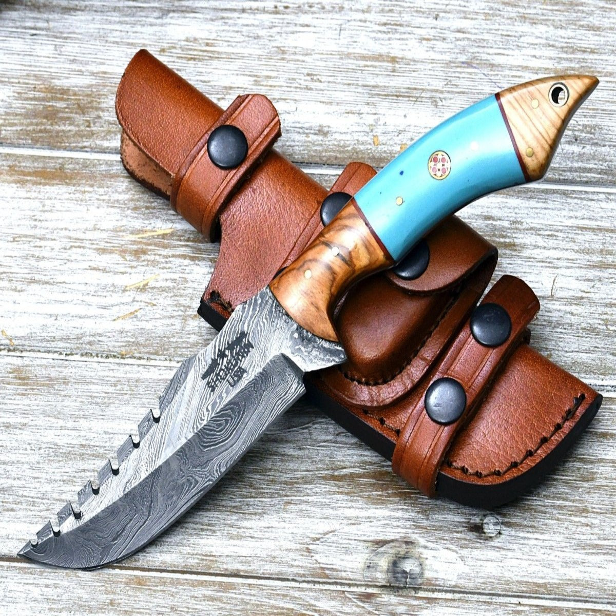 Warlock Hunting Knife with Olive Wood and Resin Handle