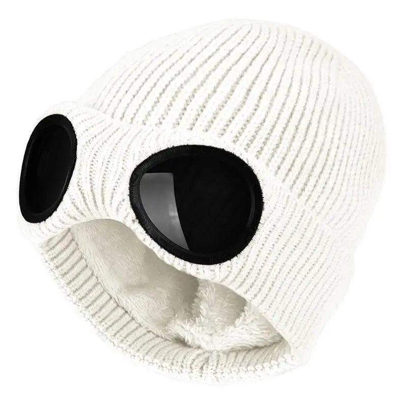 Warm Classic Unisex Wool Knitted Goggles Beanie Comfortable Winter Stylish Hat Outdoor Sports Cap For Men Women New Fashion Multi Function Caps