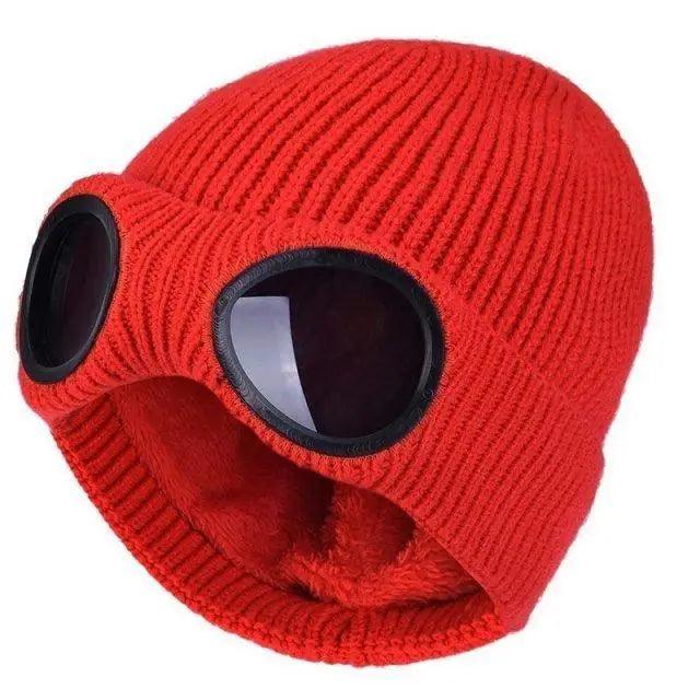 Warm Classic Unisex Wool Knitted Goggles Beanie Comfortable Winter Stylish Hat Outdoor Sports Cap For Men Women New Fashion Multi Function Caps