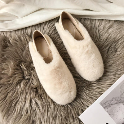 Warm Fur Loafers Women Winter Shoes Indoor Furry Flats Round Toe Fluffy House Warm Wool Slippers Memory Foam Anti-Skid Sole House Shoes Indoor Outdoor Slippers