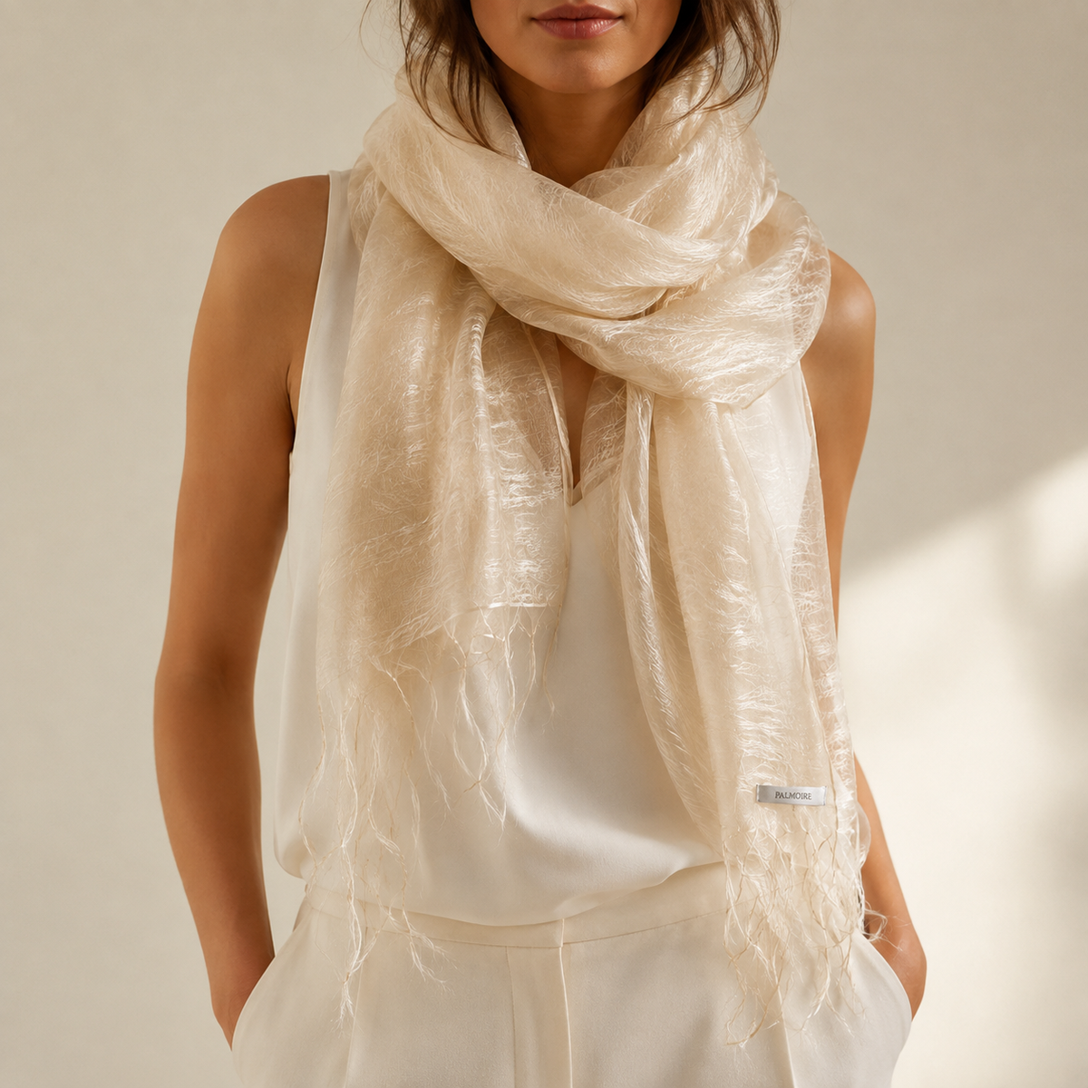 Warm Beige Mulberry Silk Scarf