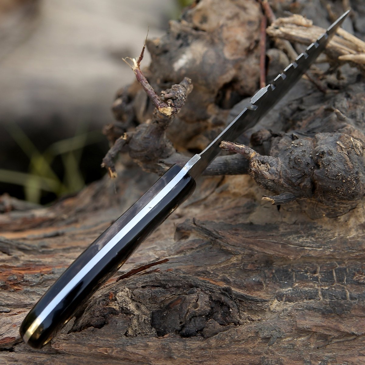 Warthog Damascus Tracker Knife with Horn Handle