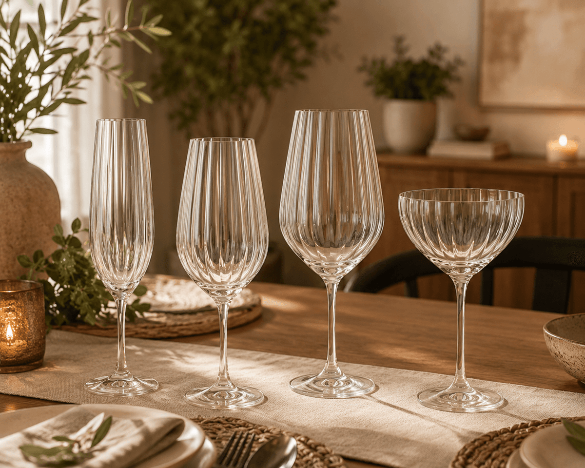 Waterfall Collection Fluted Champagne Glasses , 6.5 oz — Set of 4