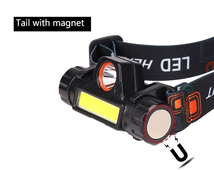 Waterproof 2 Light Mode USB LED Headlight With Magnet Rechargeable Headlamp Built-in 18650 Battery Flashlight  COB Work Light For Outdoor Camping Cycling Fishing Headlamp Flashlight